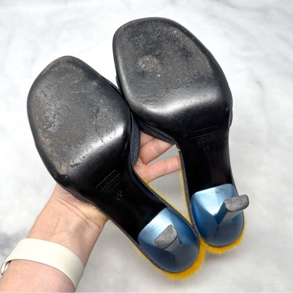Giuseppe Zanotti Vicini Vintage Rare Mink Fur Glitter Denim Mule Slide Heels 39 - Picture 7 of 12